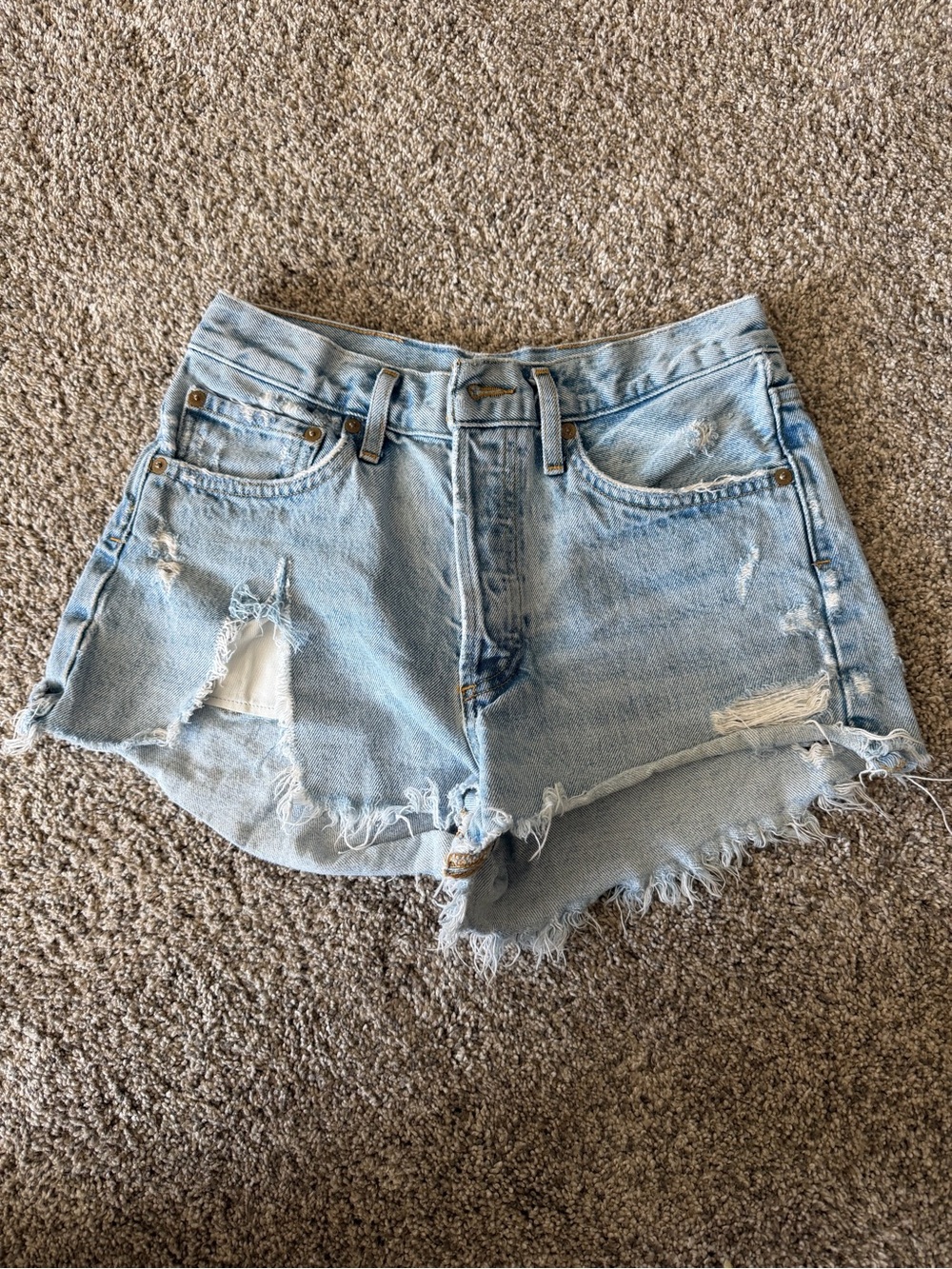 Agolde Light Blue Distressed Denim Cutoff Shorts - Size 26